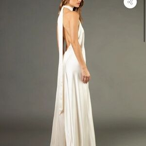 Michelle Mason HALTER TIE NECK BACKLESS GOWN - IVORY